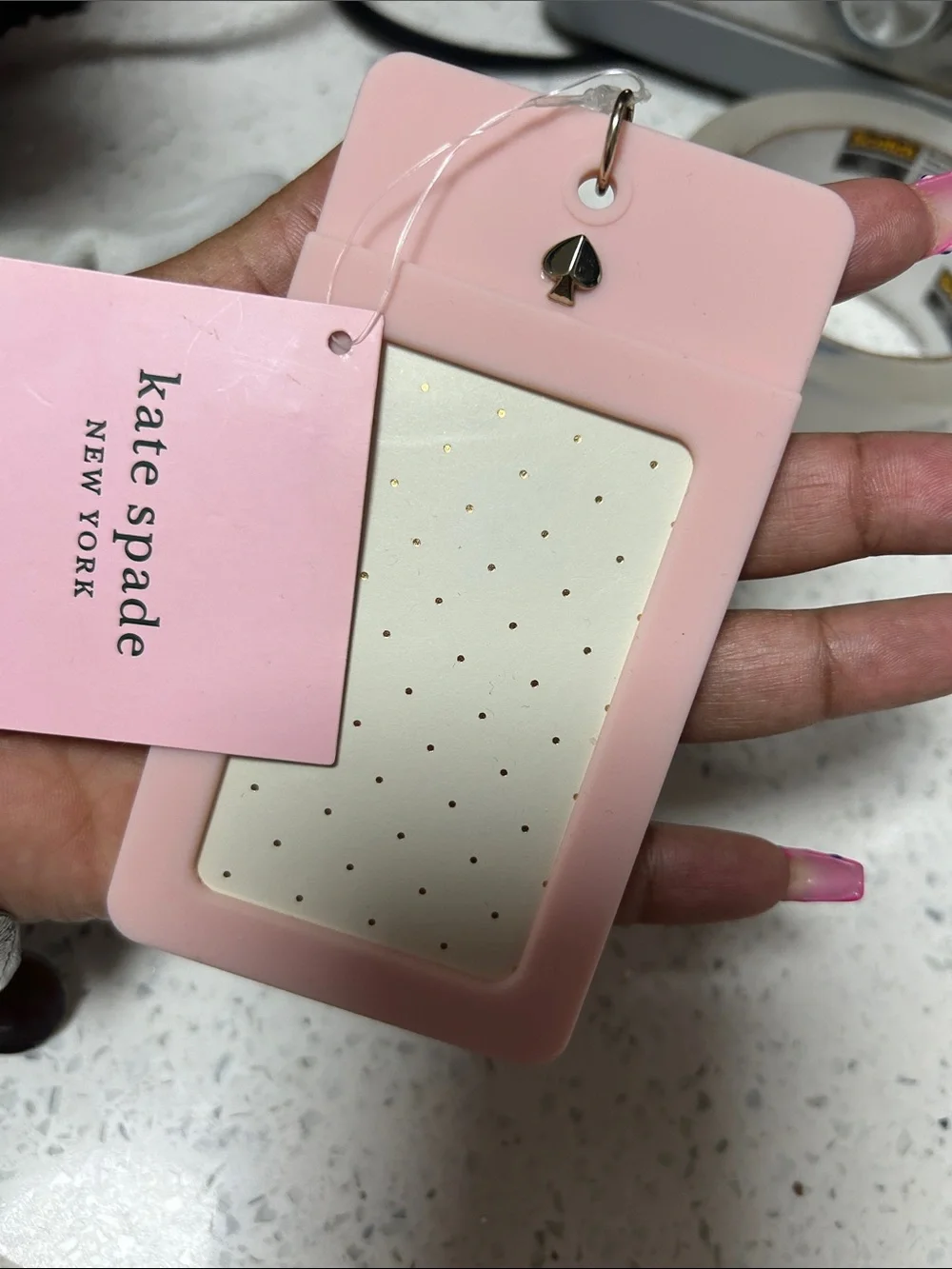 kate spade Pink Silicone ID Card Holder with Cream Insert and Gold Spade Charm